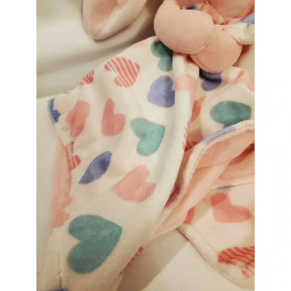 Carters Pink Bunny Rabbit‎ Hearts Plush Baby Security Blanket Lovey 2016
